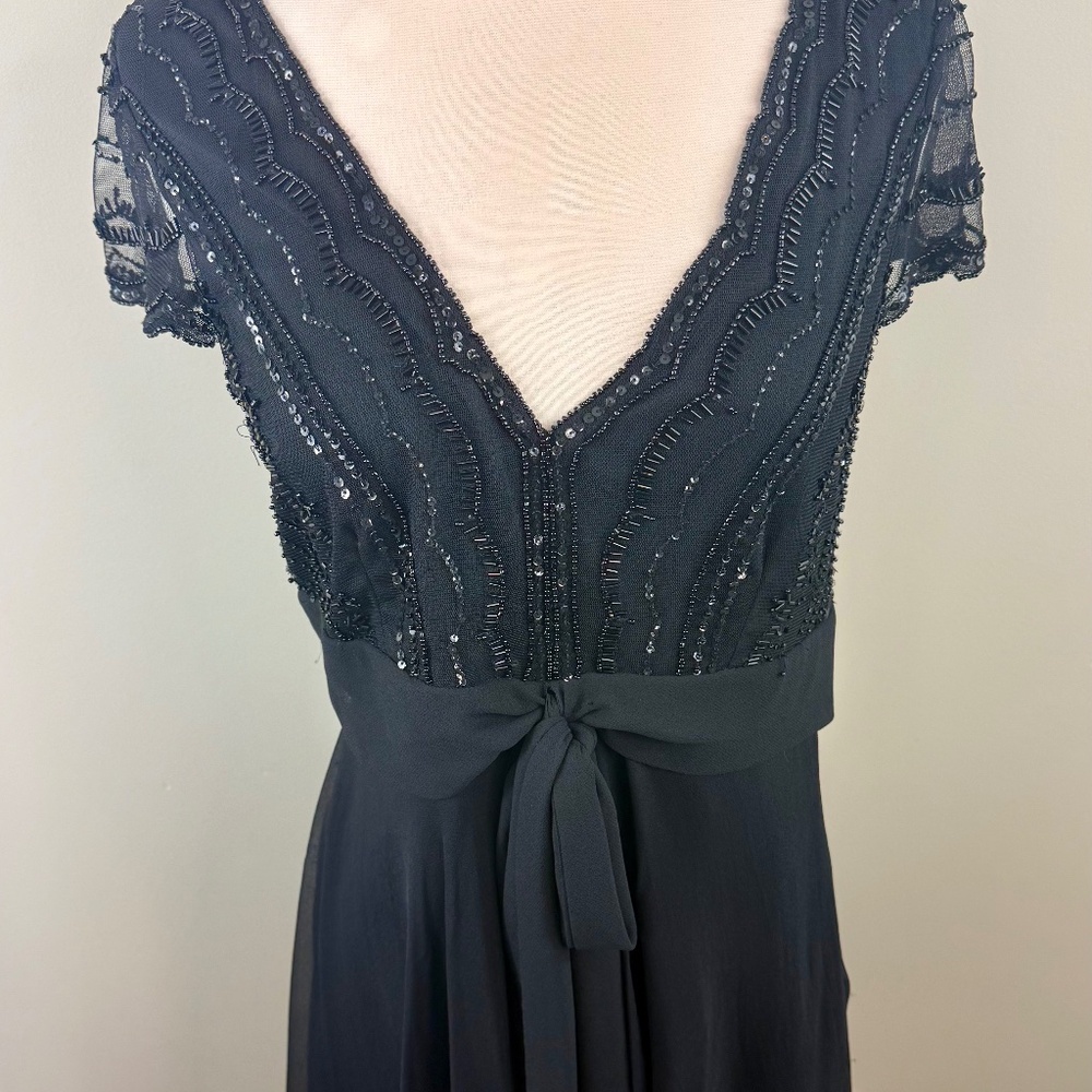 Vintage Stenay Black Beaded Tie Front Dress